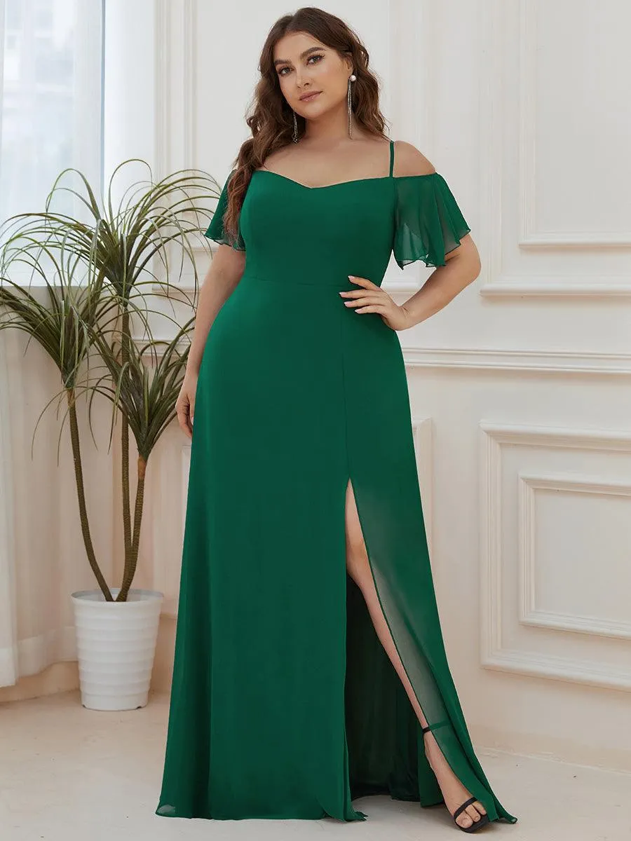 Robe demoiselle d'honneur à épaules dénudées et encolure en V Grande taille fente latérale
