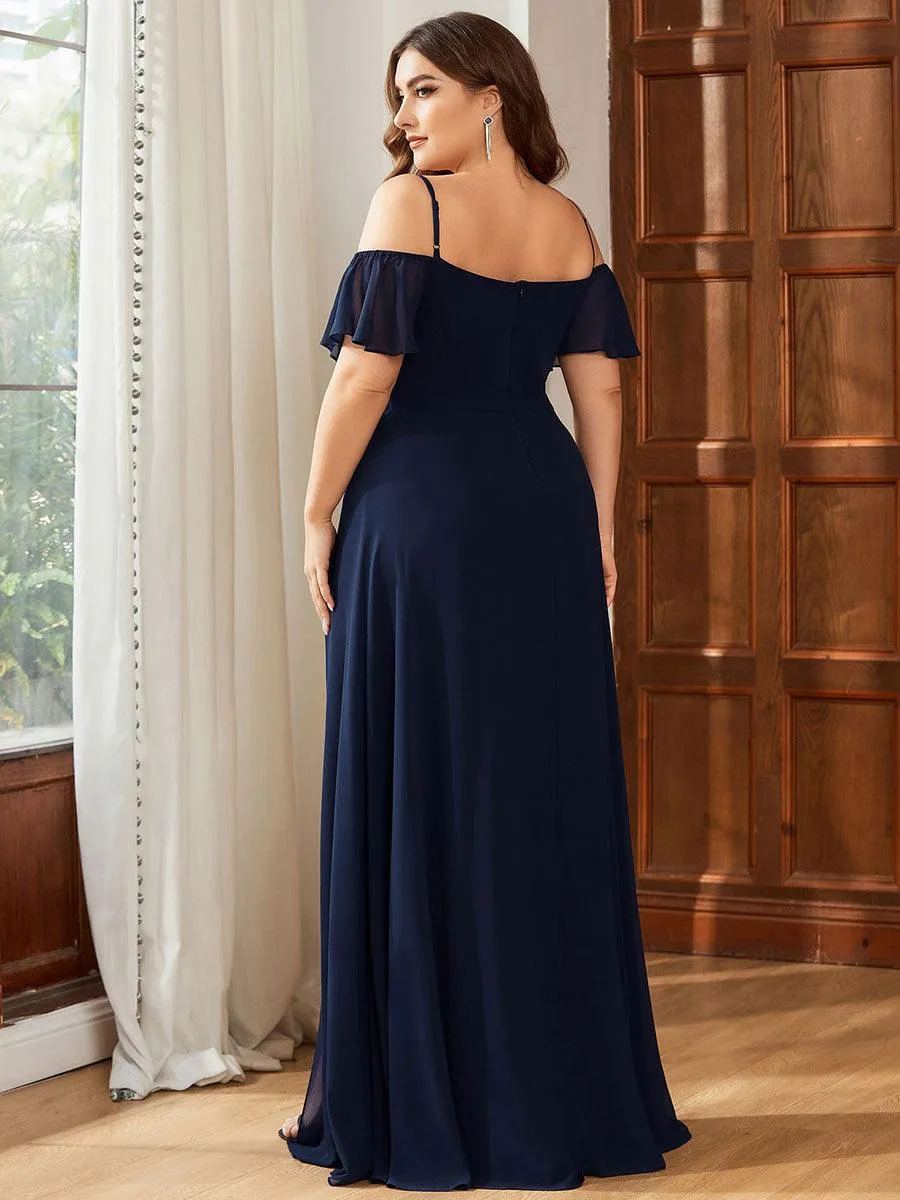 Robe demoiselle d'honneur à épaules dénudées et encolure en V Grande taille fente latérale