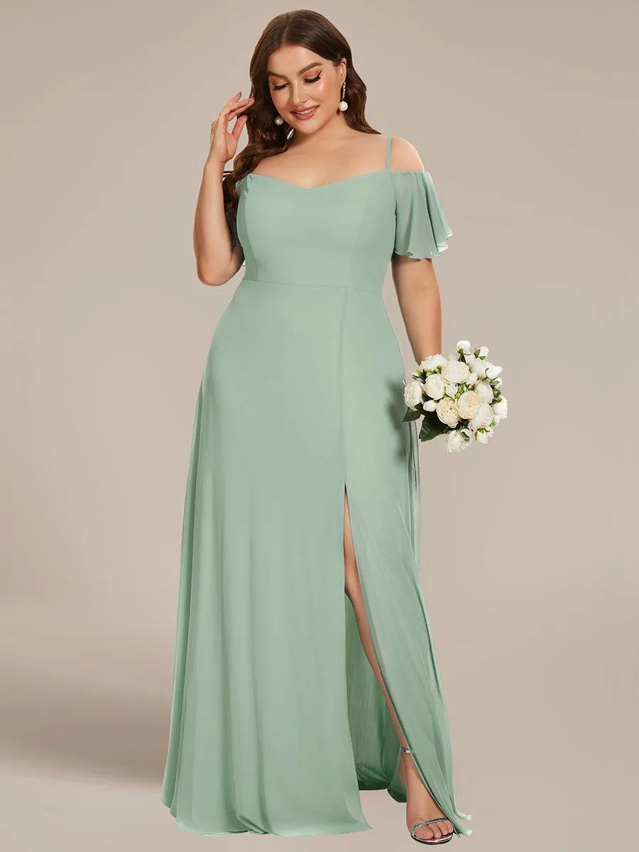 Robe demoiselle d'honneur à épaules dénudées et encolure en V Grande taille fente latérale