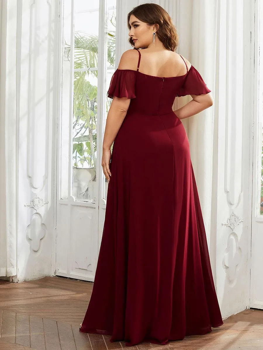 Robe demoiselle d'honneur à épaules dénudées et encolure en V Grande taille fente latérale