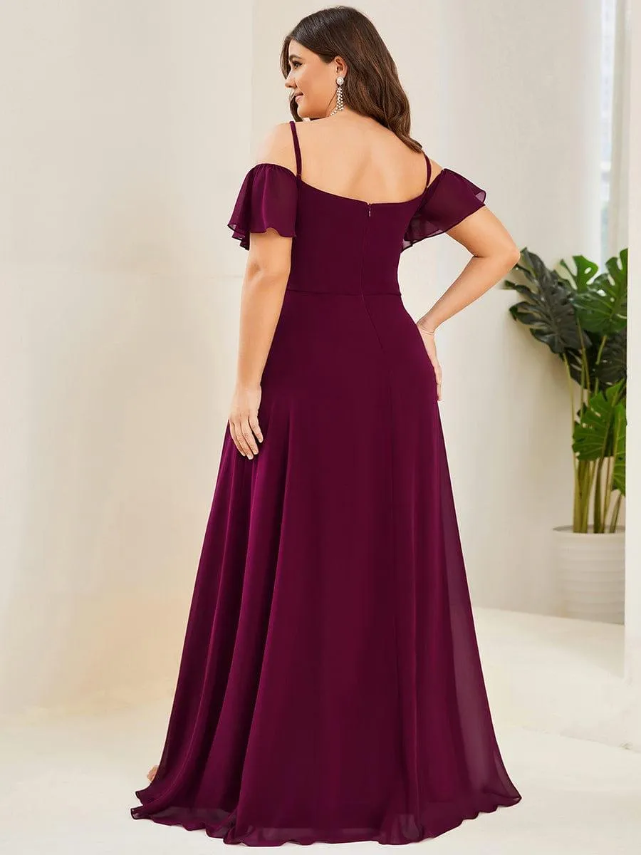 Robe demoiselle d'honneur à épaules dénudées et encolure en V Grande taille fente latérale