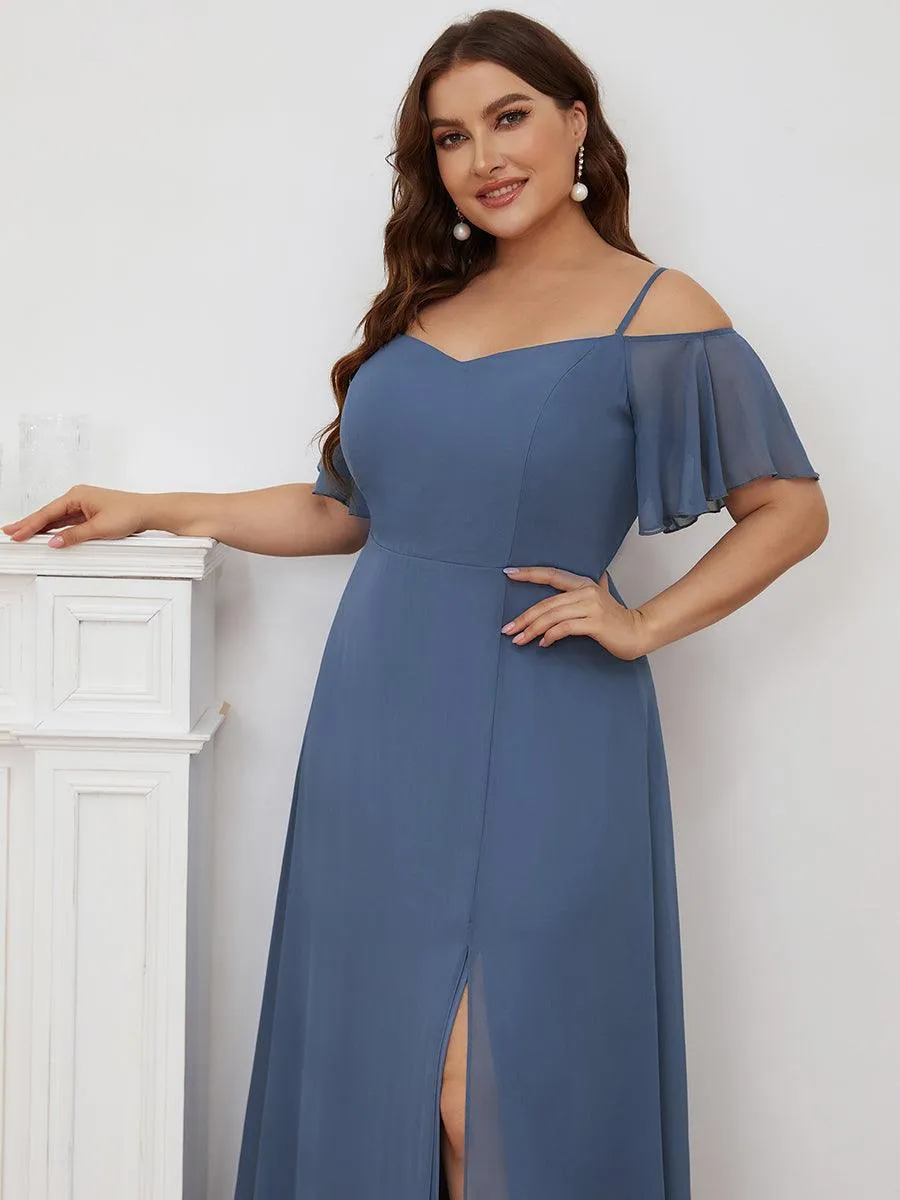 Robe demoiselle d'honneur à épaules dénudées et encolure en V Grande taille fente latérale