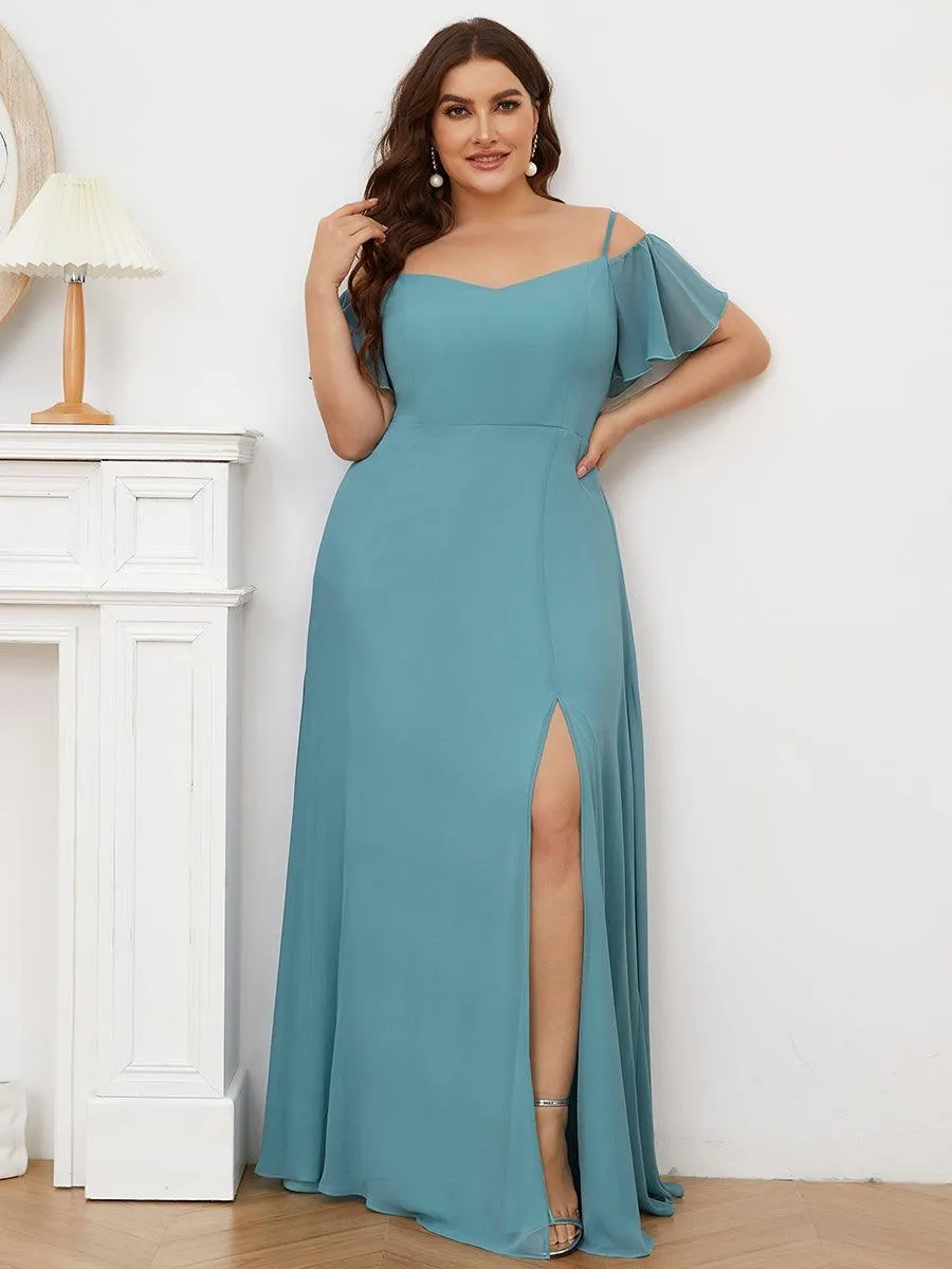 Robe demoiselle d'honneur à épaules dénudées et encolure en V Grande taille fente latérale
