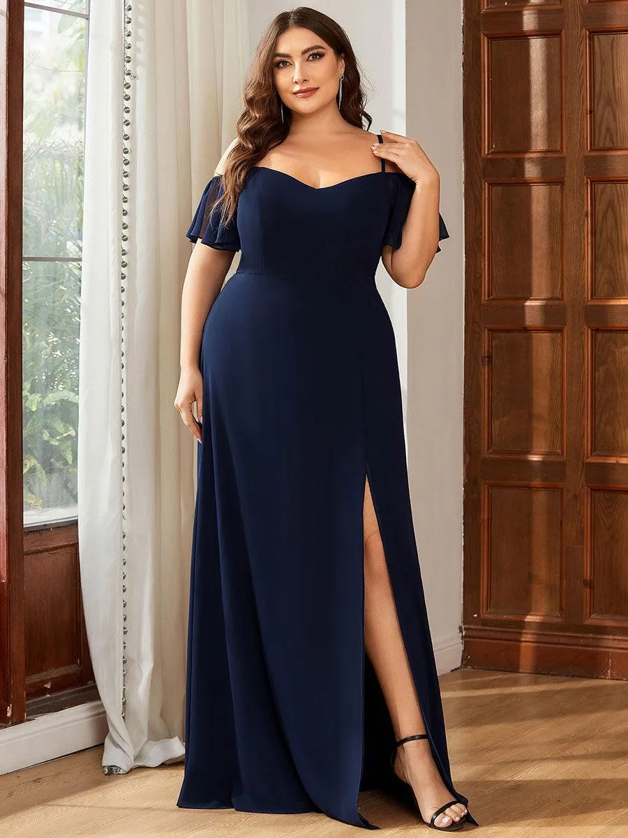 Robe demoiselle d'honneur à épaules dénudées et encolure en V Grande taille fente latérale