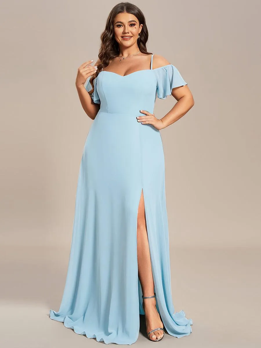 Robe demoiselle d'honneur à épaules dénudées et encolure en V Grande taille fente latérale