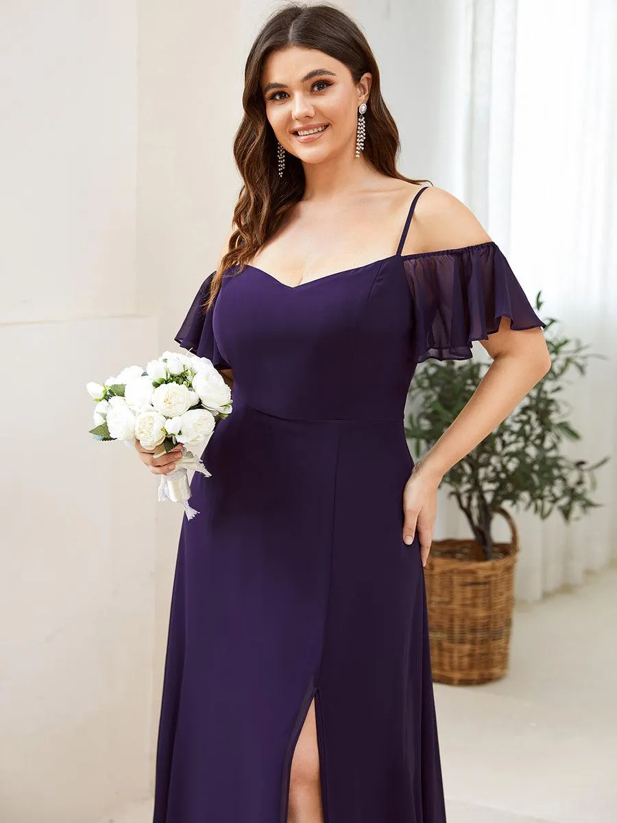 Robe demoiselle d'honneur à épaules dénudées et encolure en V Grande taille fente latérale