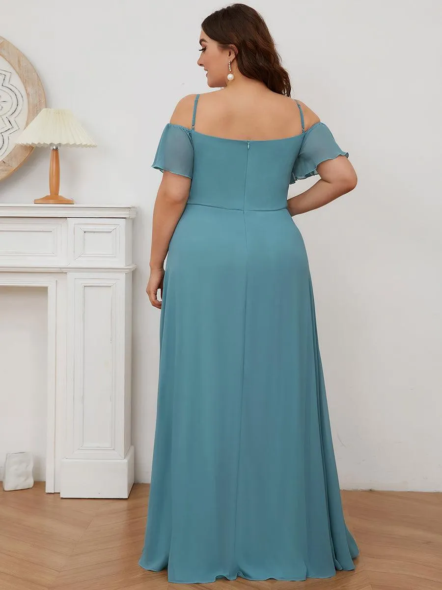 Robe demoiselle d'honneur à épaules dénudées et encolure en V Grande taille fente latérale