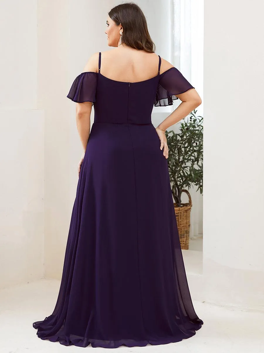 Robe demoiselle d'honneur à épaules dénudées et encolure en V Grande taille fente latérale