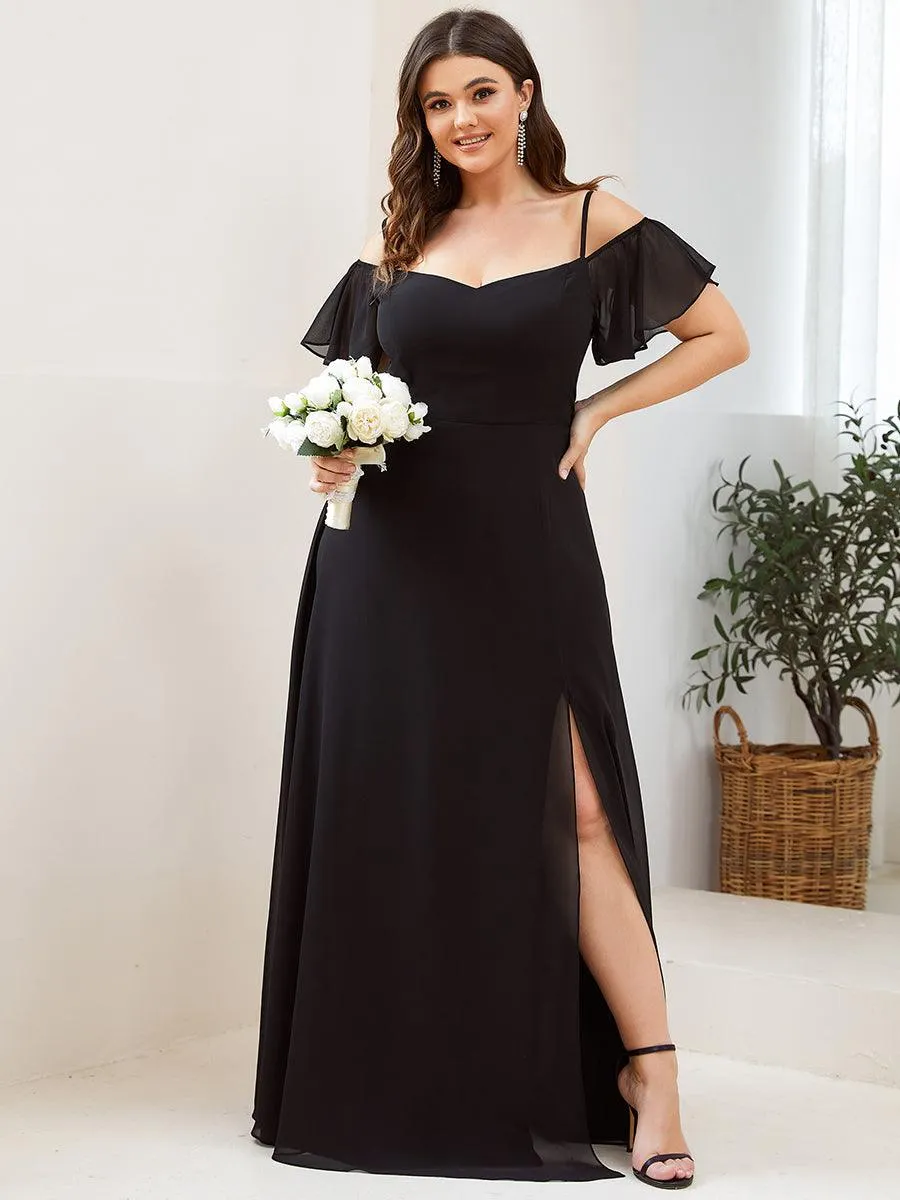 Robe demoiselle d'honneur à épaules dénudées et encolure en V Grande taille fente latérale