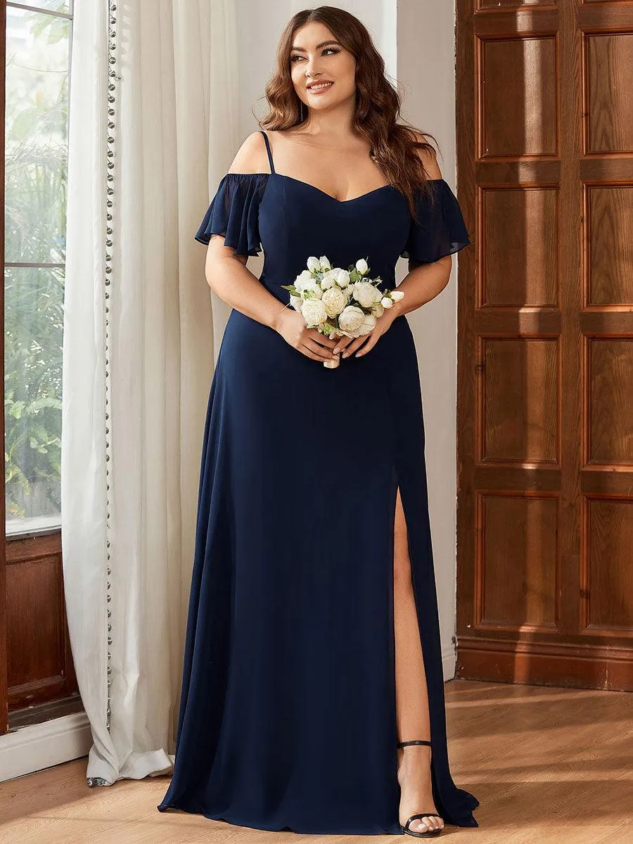 Robe demoiselle d'honneur à épaules dénudées et encolure en V Grande taille fente latérale