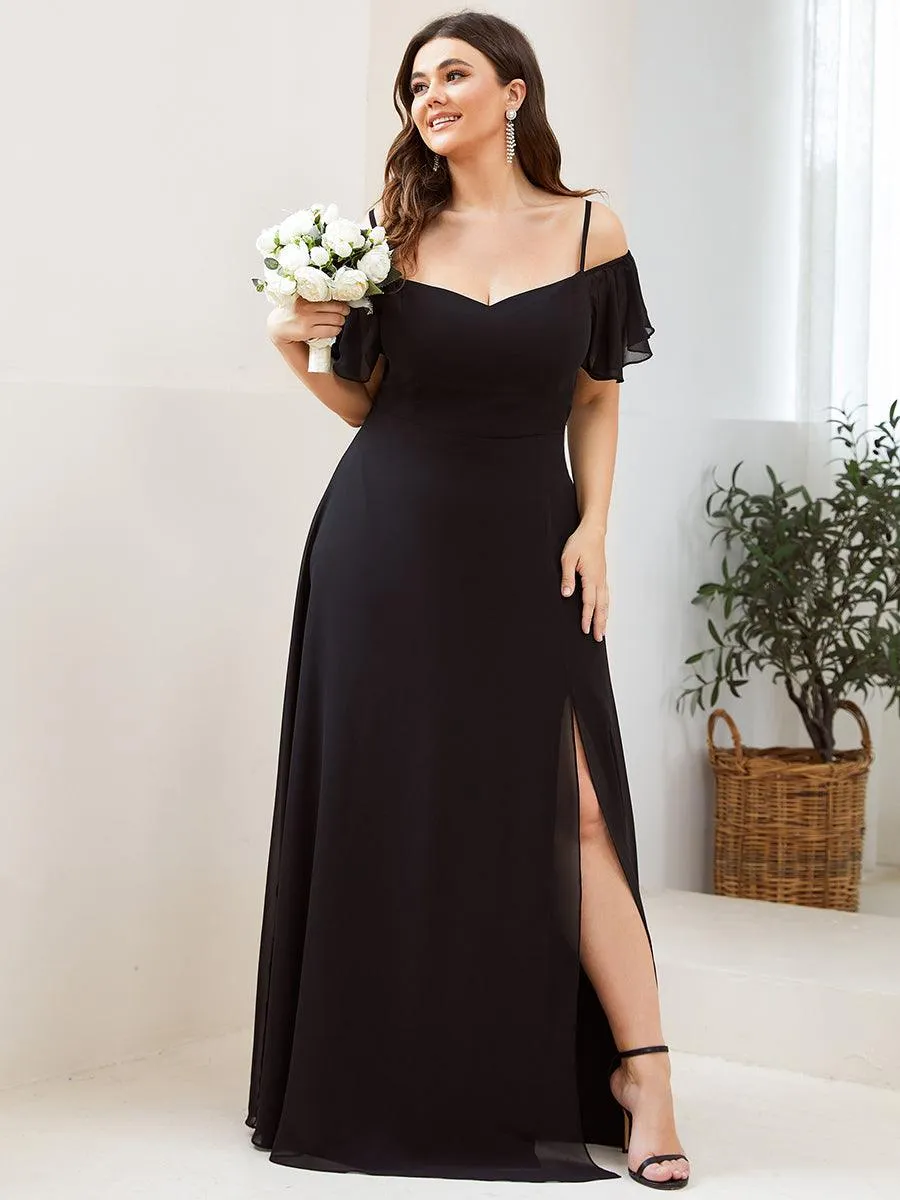 Robe demoiselle d'honneur à épaules dénudées et encolure en V Grande taille fente latérale