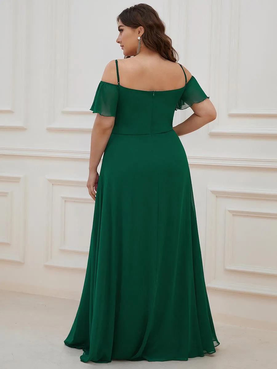 Robe demoiselle d'honneur à épaules dénudées et encolure en V Grande taille fente latérale