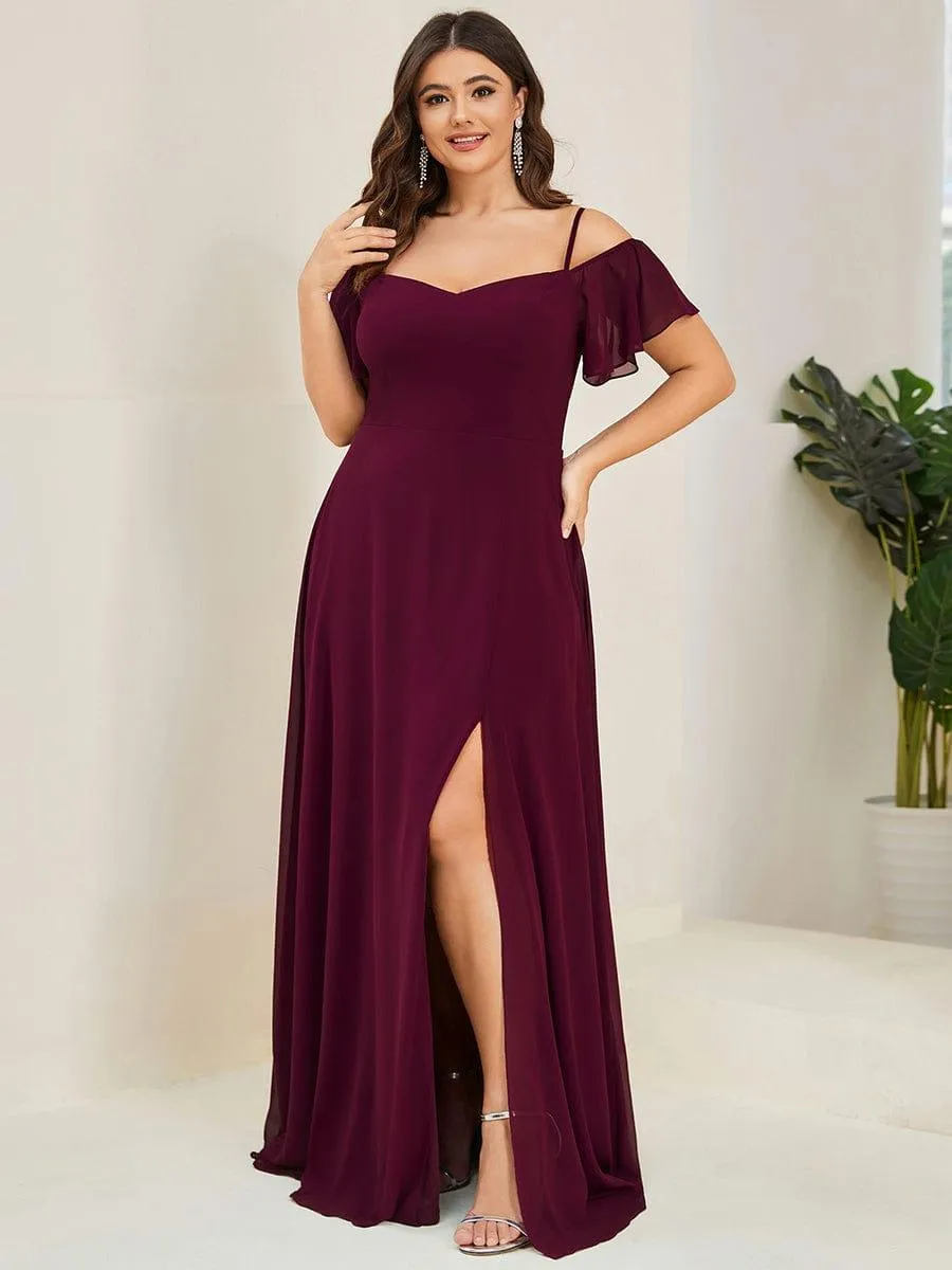 Robe demoiselle d'honneur à épaules dénudées et encolure en V Grande taille fente latérale