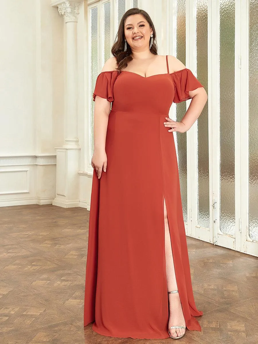 Robe demoiselle d'honneur à épaules dénudées et encolure en V Grande taille fente latérale