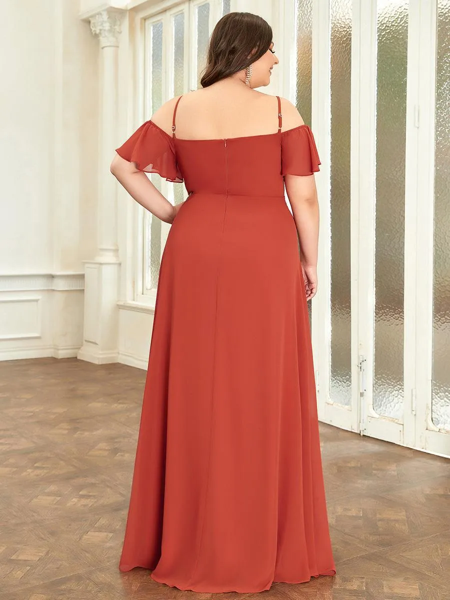 Robe demoiselle d'honneur à épaules dénudées et encolure en V Grande taille fente latérale