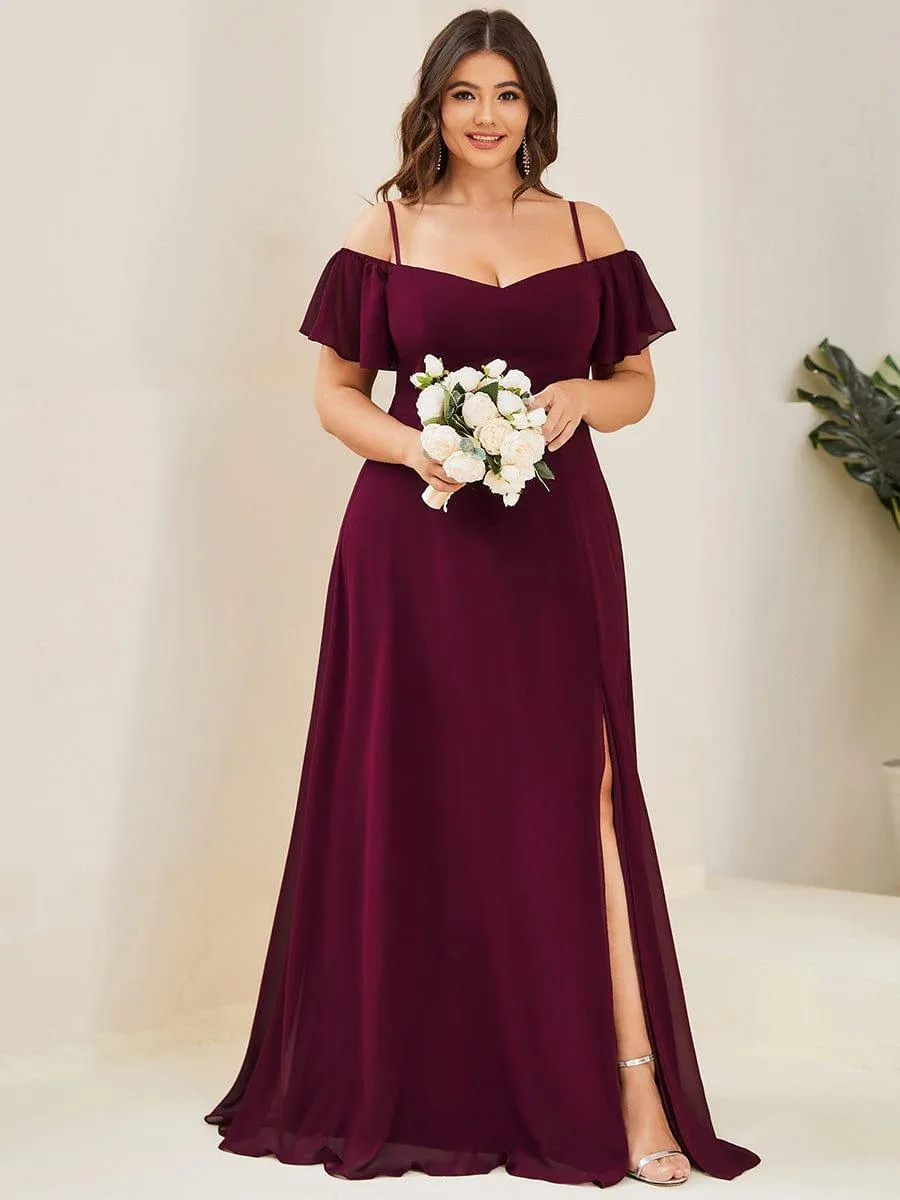 Robe demoiselle d'honneur à épaules dénudées et encolure en V Grande taille fente latérale