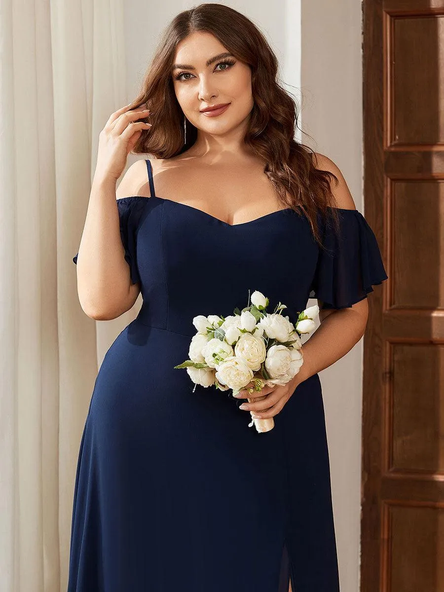 Robe demoiselle d'honneur à épaules dénudées et encolure en V Grande taille fente latérale