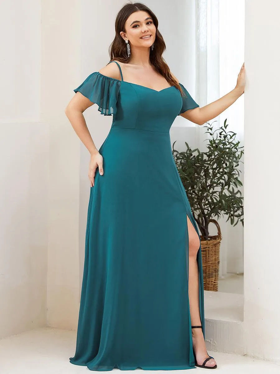 Robe demoiselle d'honneur à épaules dénudées et encolure en V Grande taille fente latérale
