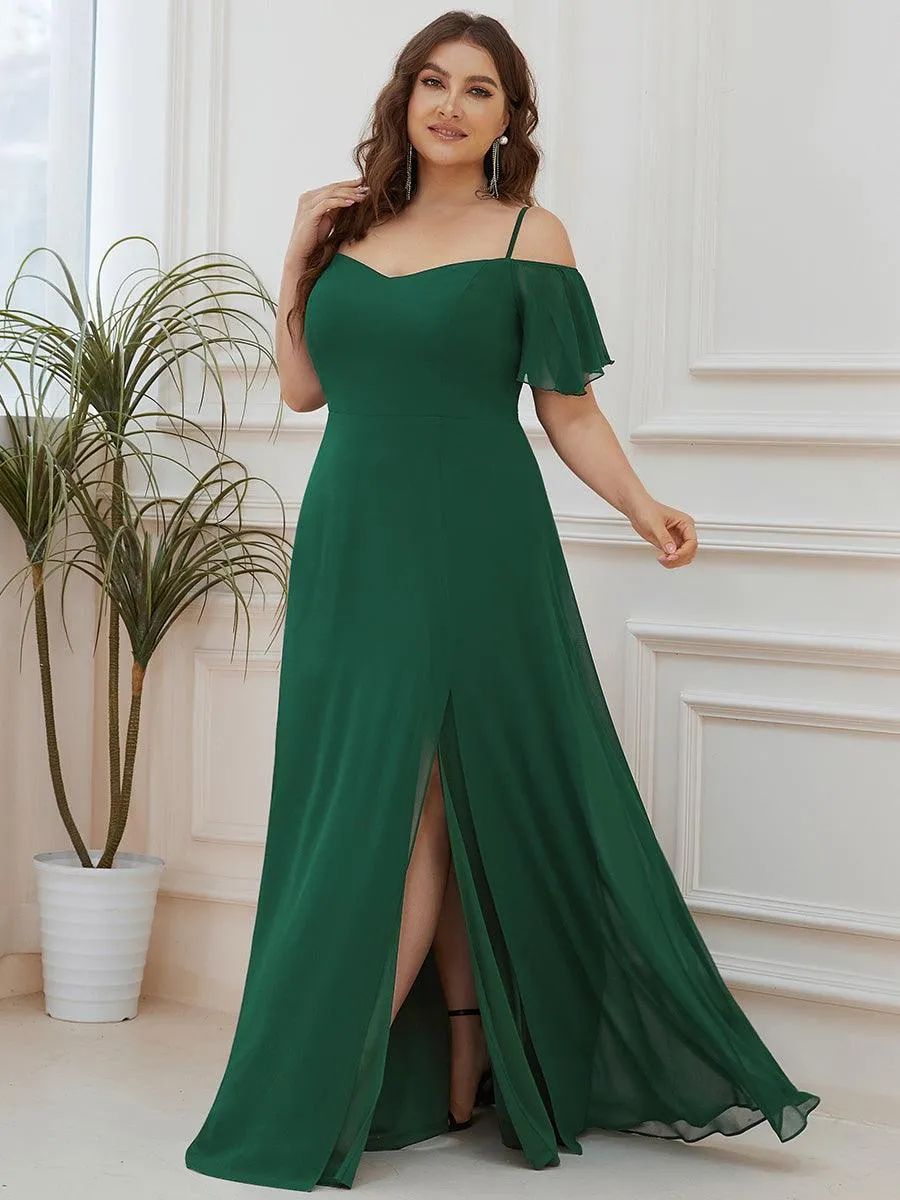 Robe demoiselle d'honneur à épaules dénudées et encolure en V Grande taille fente latérale