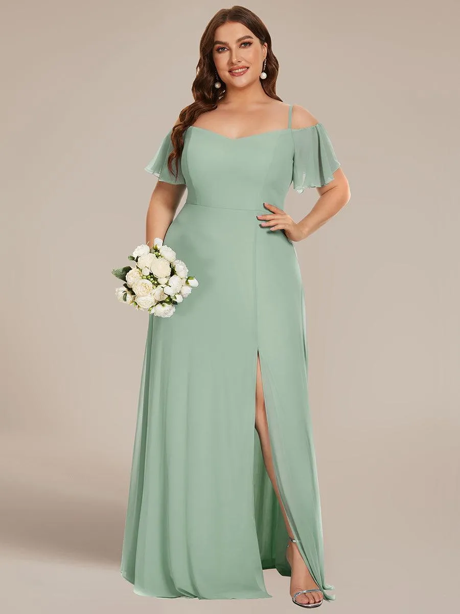 Robe demoiselle d'honneur à épaules dénudées et encolure en V Grande taille fente latérale
