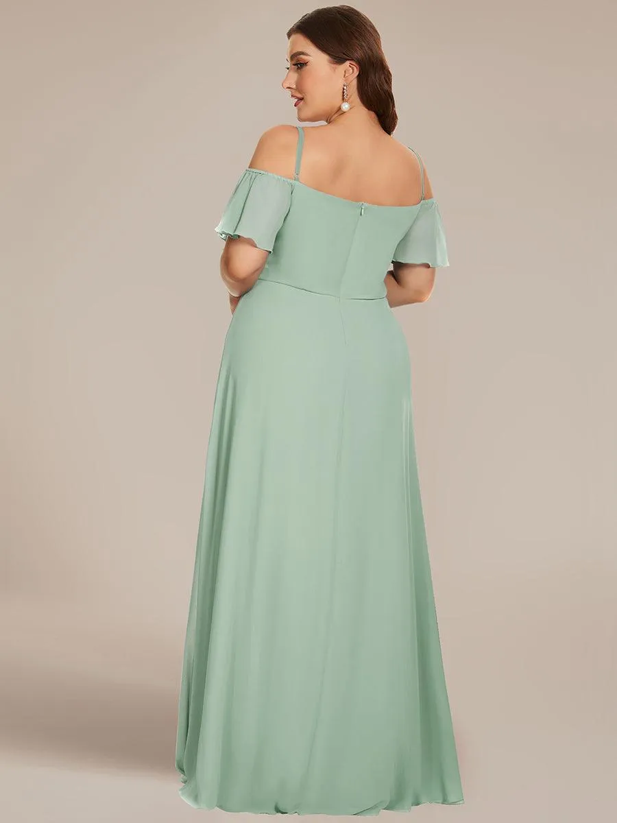 Robe demoiselle d'honneur à épaules dénudées et encolure en V Grande taille fente latérale