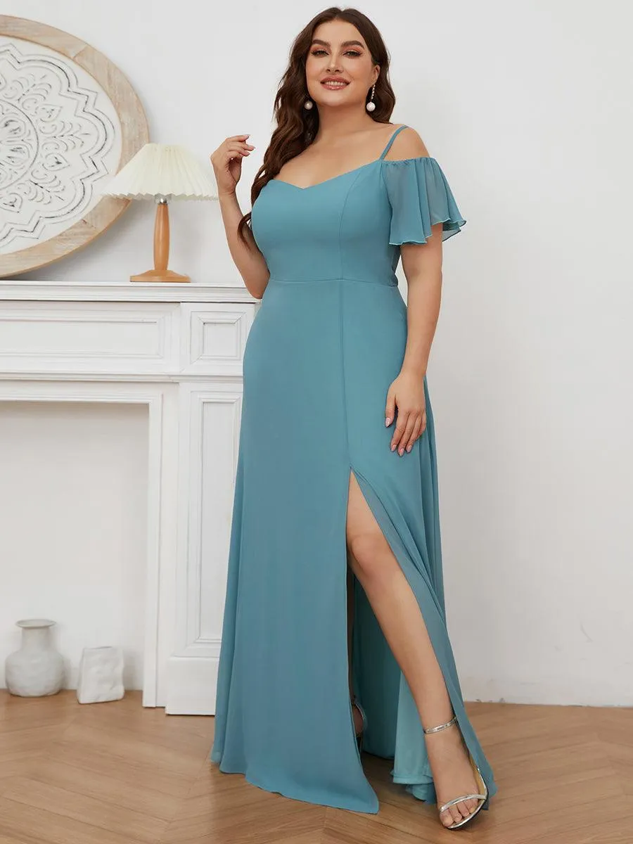 Robe demoiselle d'honneur à épaules dénudées et encolure en V Grande taille fente latérale