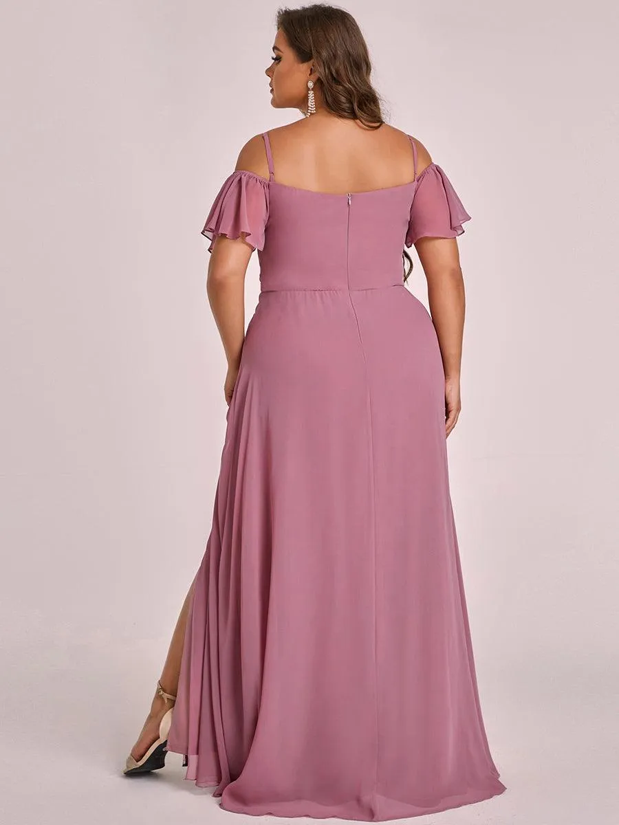 Robe demoiselle d'honneur à épaules dénudées et encolure en V Grande taille fente latérale