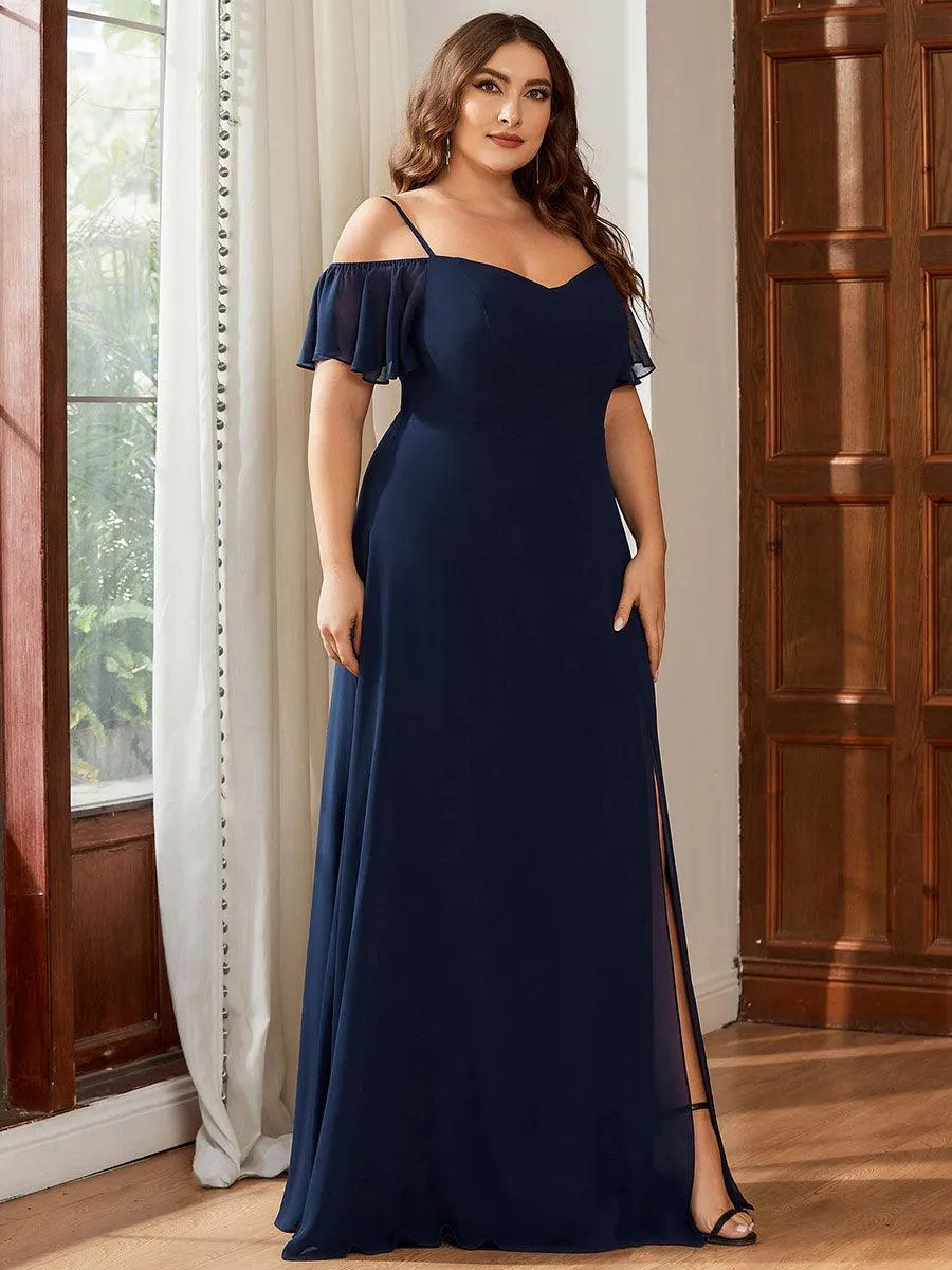 Robe demoiselle d'honneur à épaules dénudées et encolure en V Grande taille fente latérale