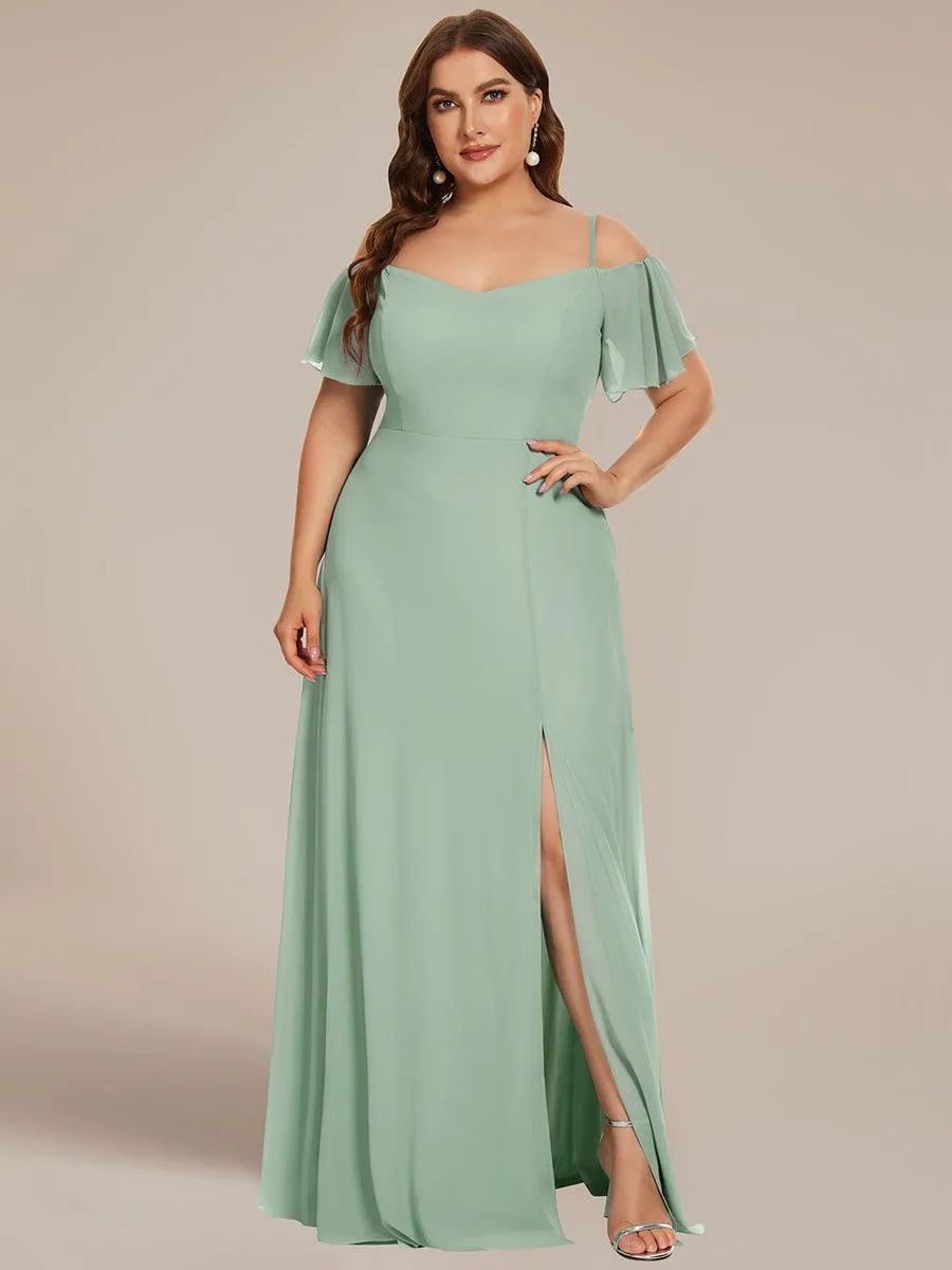 Robe demoiselle d'honneur à épaules dénudées et encolure en V Grande taille fente latérale