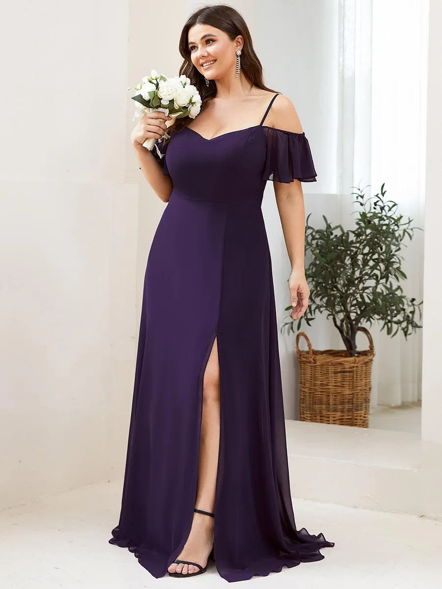 Robe demoiselle d'honneur à épaules dénudées et encolure en V Grande taille fente latérale