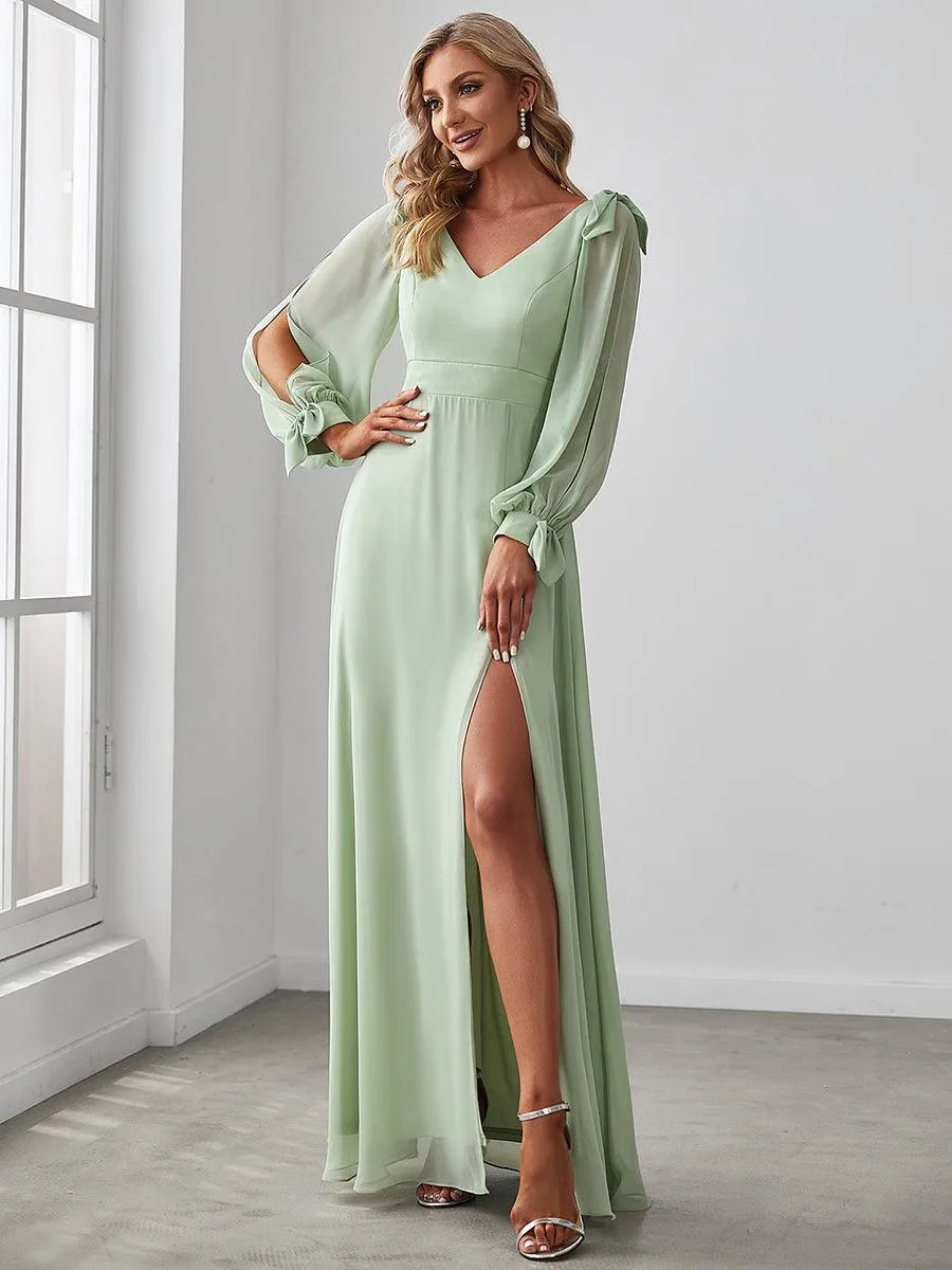 Robe invitée mariage à manches fendues et dos nu