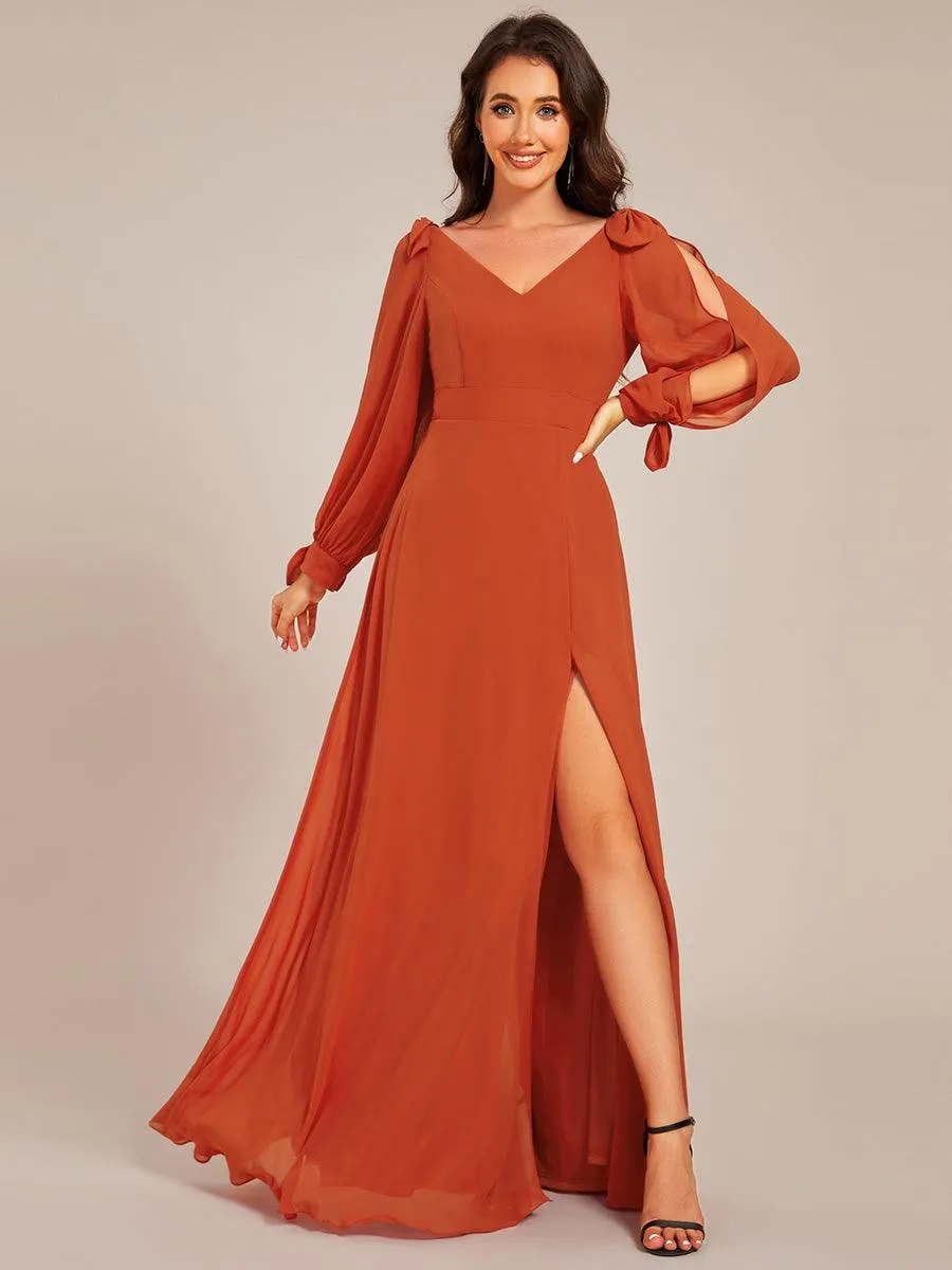 Robe invitée mariage à manches fendues et dos nu