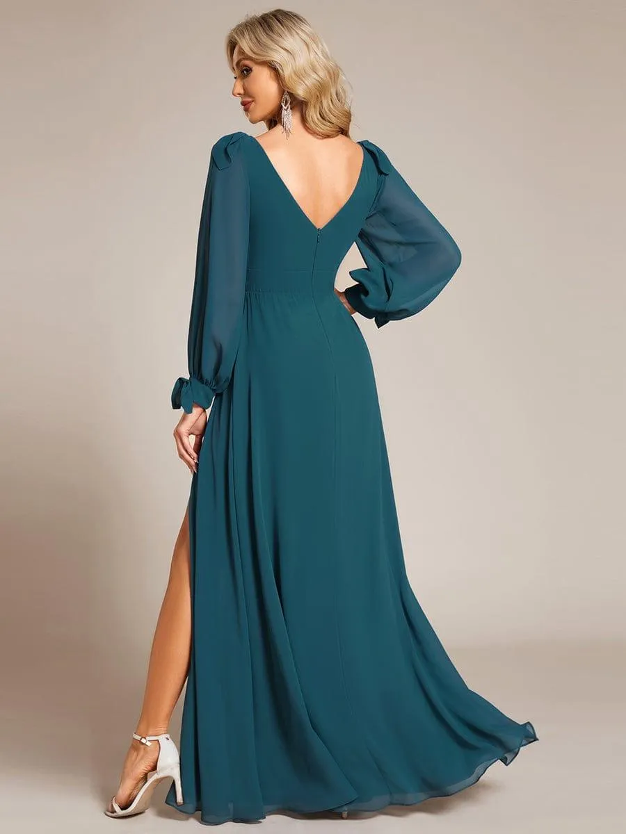 Robe invitée mariage à manches fendues et dos nu