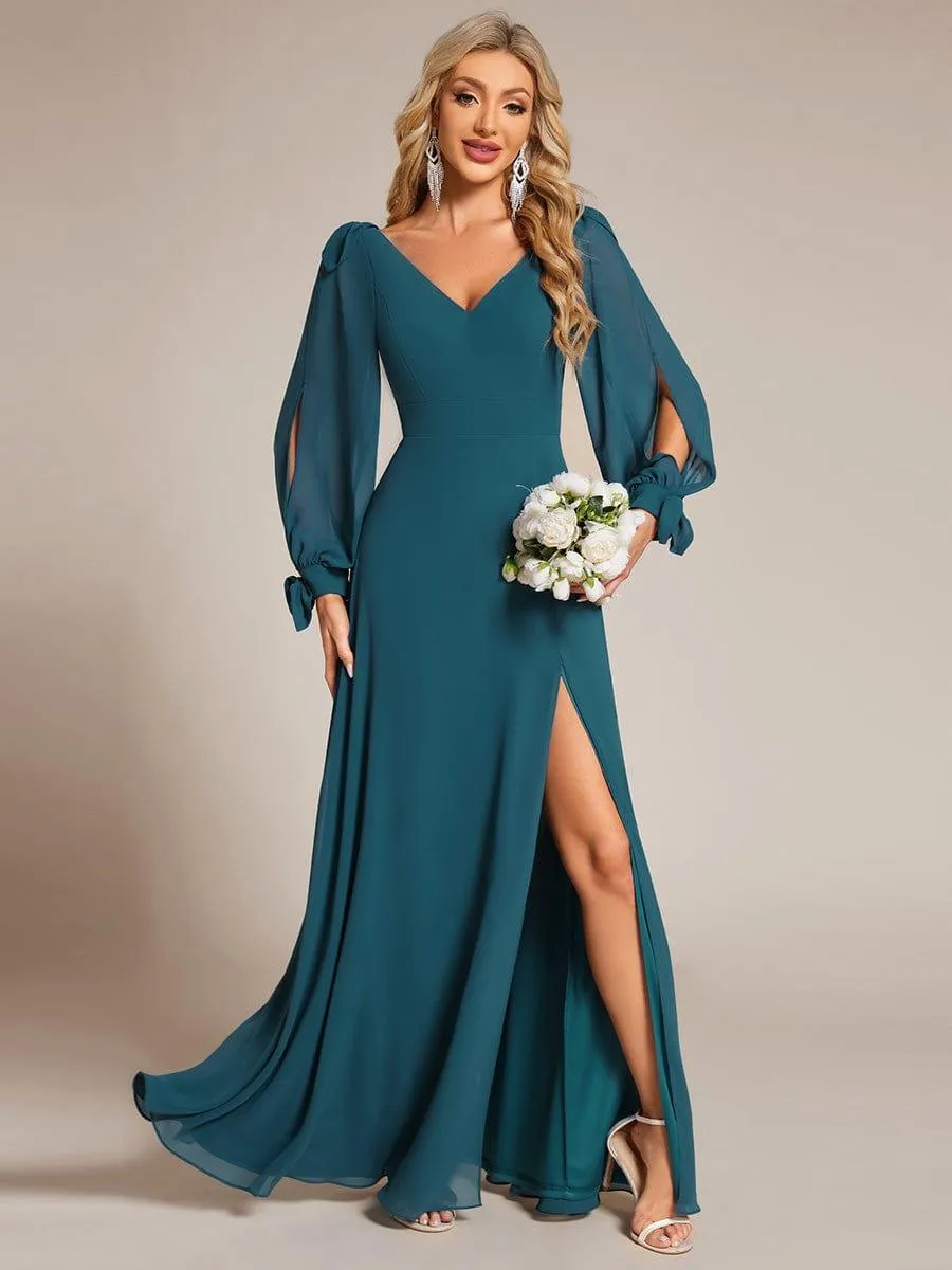Robe invitée mariage à manches fendues et dos nu