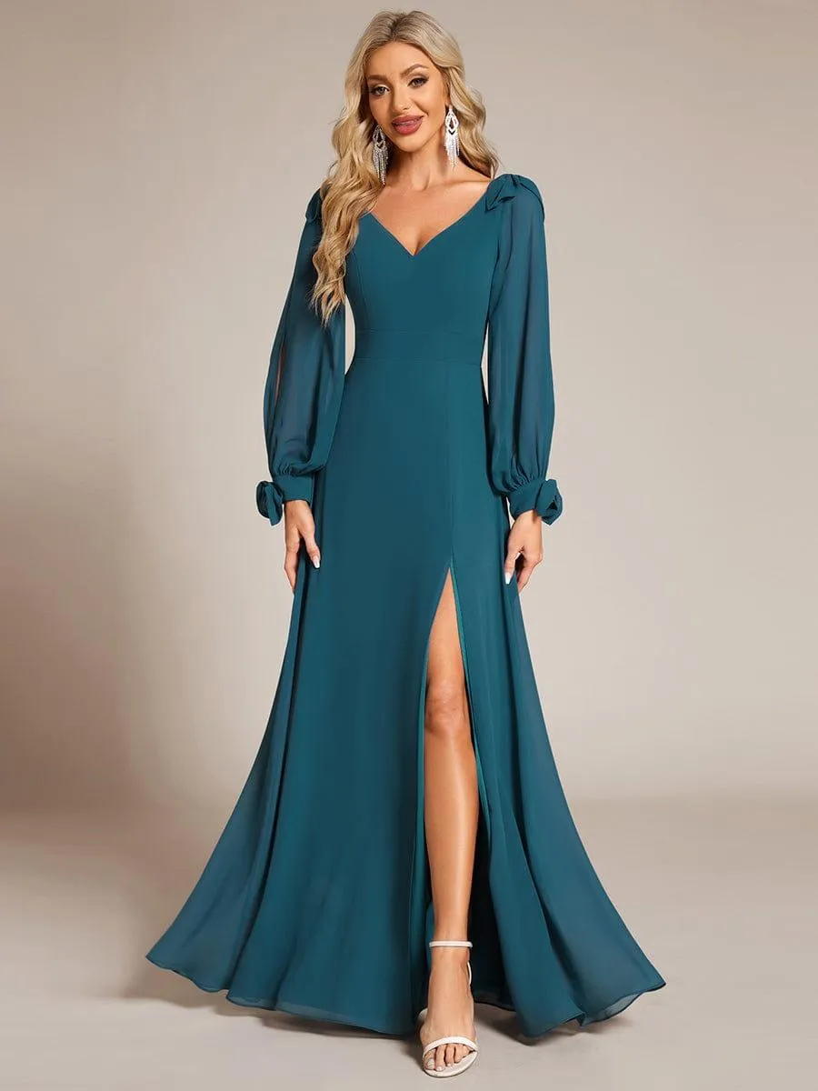 Robe invitée mariage à manches fendues et dos nu