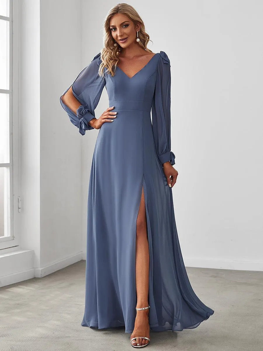 Robe invitée mariage à manches fendues et dos nu