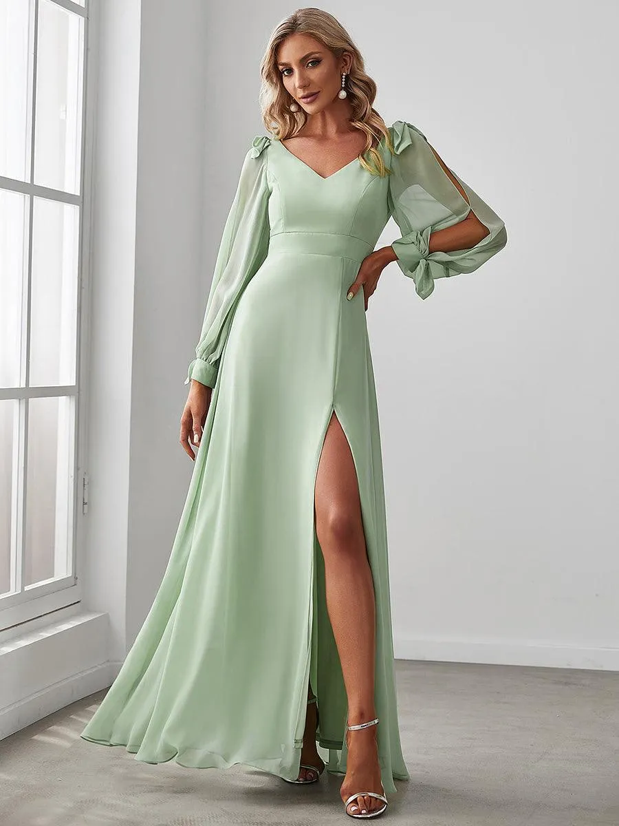 Robe invitée mariage à manches fendues et dos nu