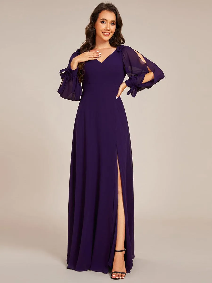 Robe invitée mariage à manches fendues et dos nu