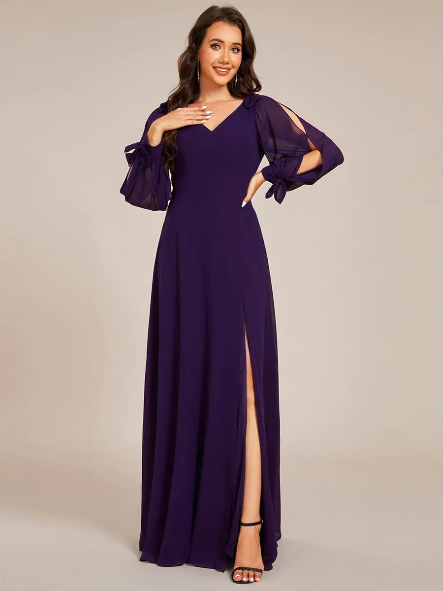 Robe invitée mariage à manches fendues et dos nu