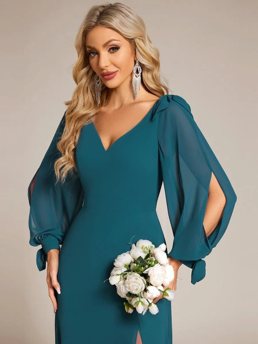 Robe invitée mariage à manches fendues et dos nu