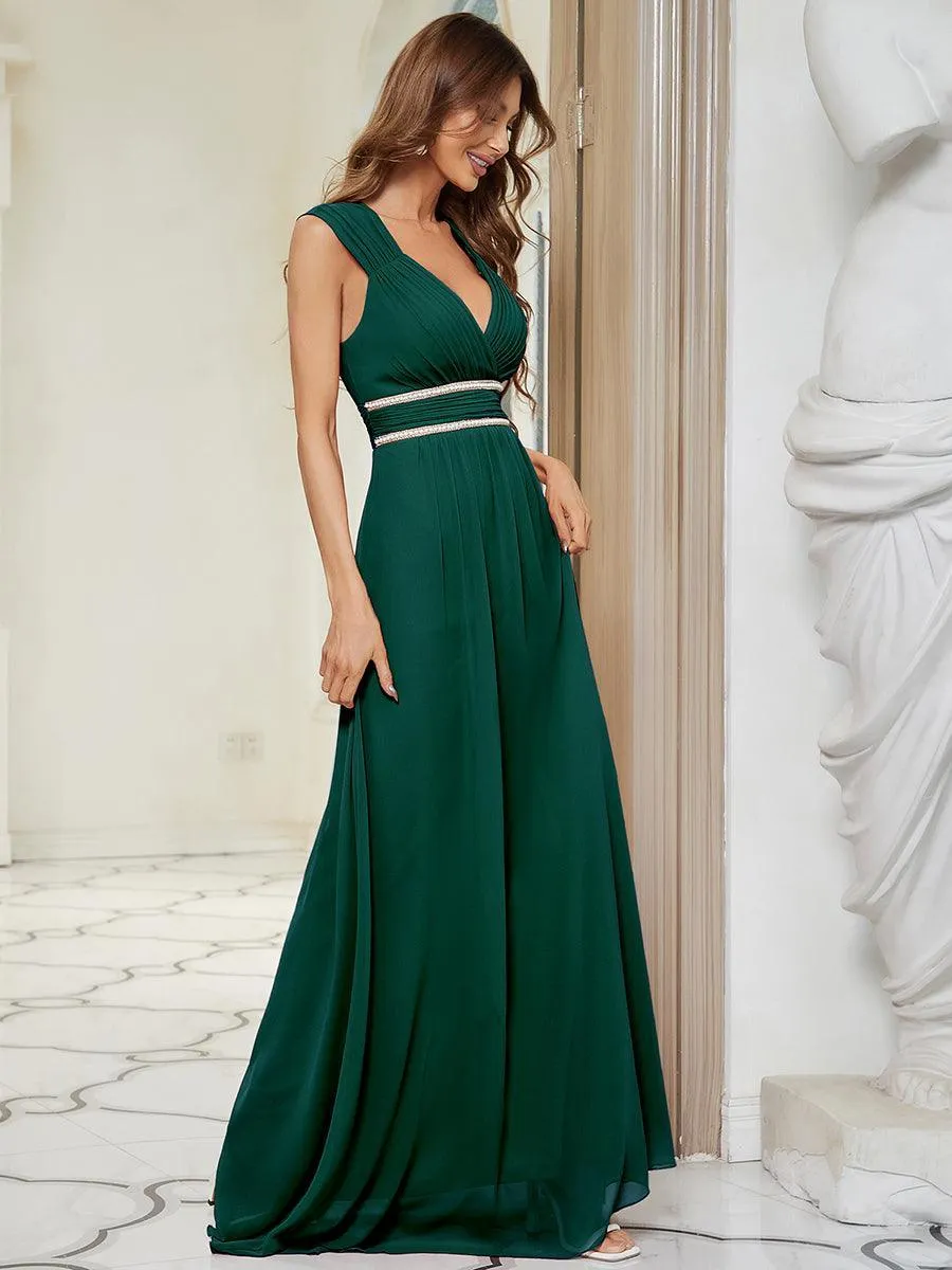 Robe longue de demoiselle d'honneur froncée à col en V