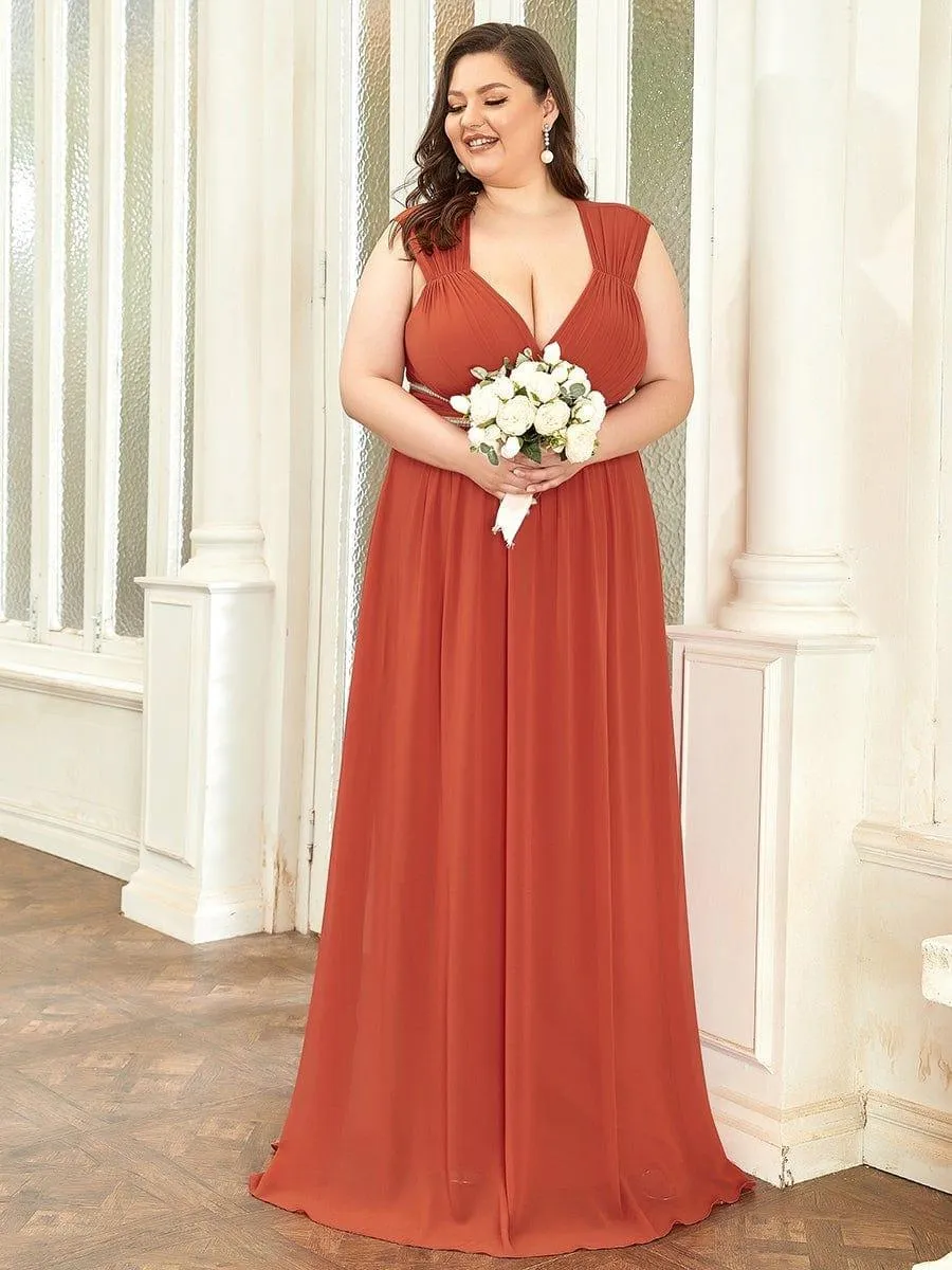 Robe longue de demoiselle d'honneur froncée à col en V