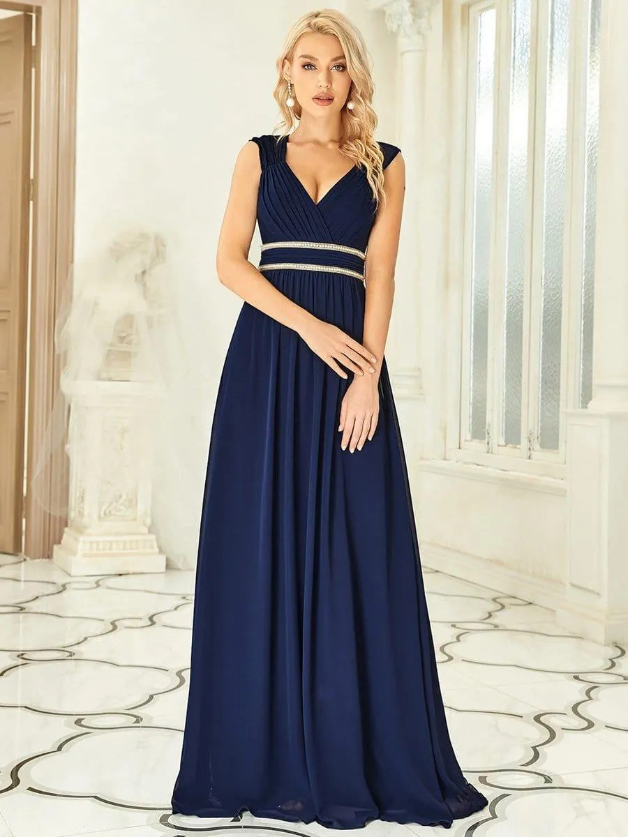 Robe longue de demoiselle d'honneur froncée à col en V