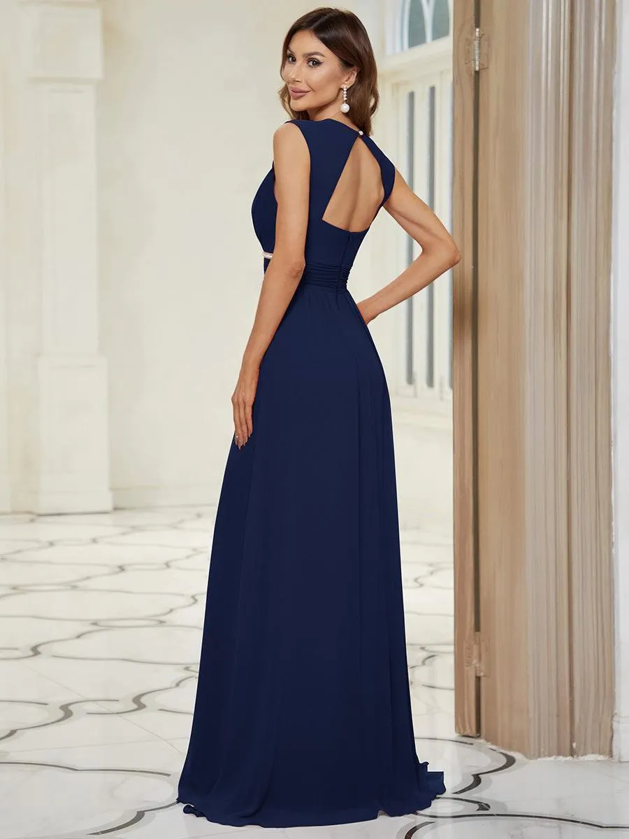 Robe longue de demoiselle d'honneur froncée à col en V