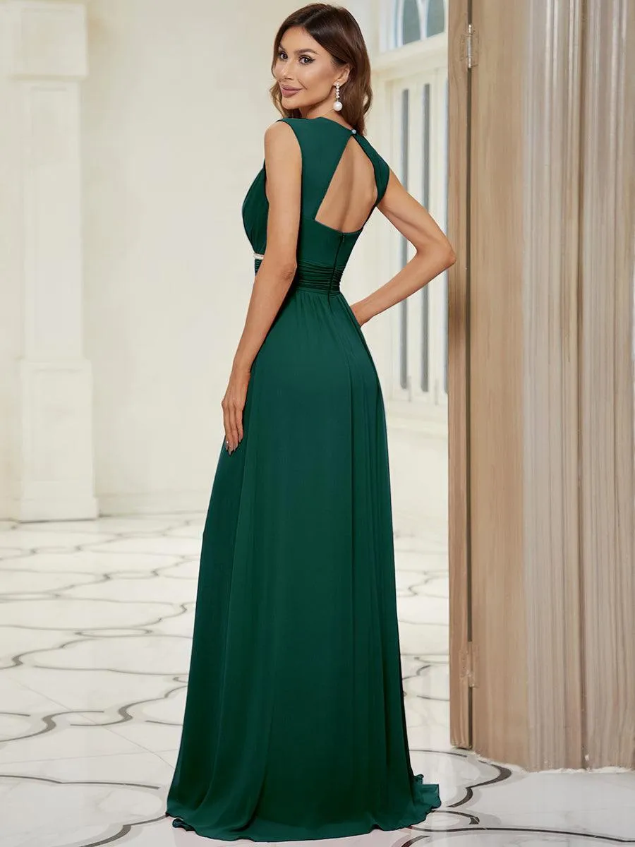 Robe longue de demoiselle d'honneur froncée à col en V