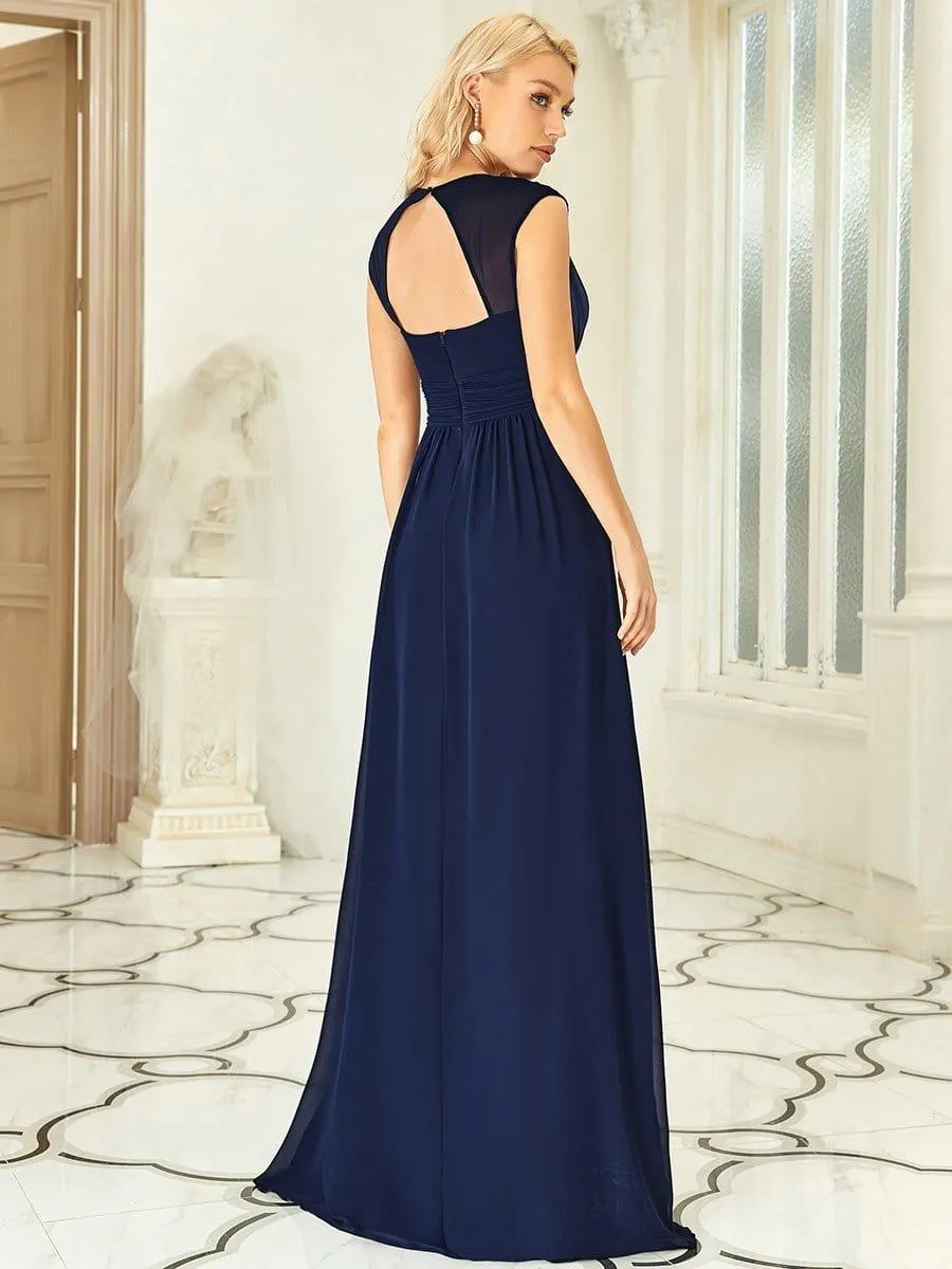 Robe longue de demoiselle d'honneur froncée à col en V