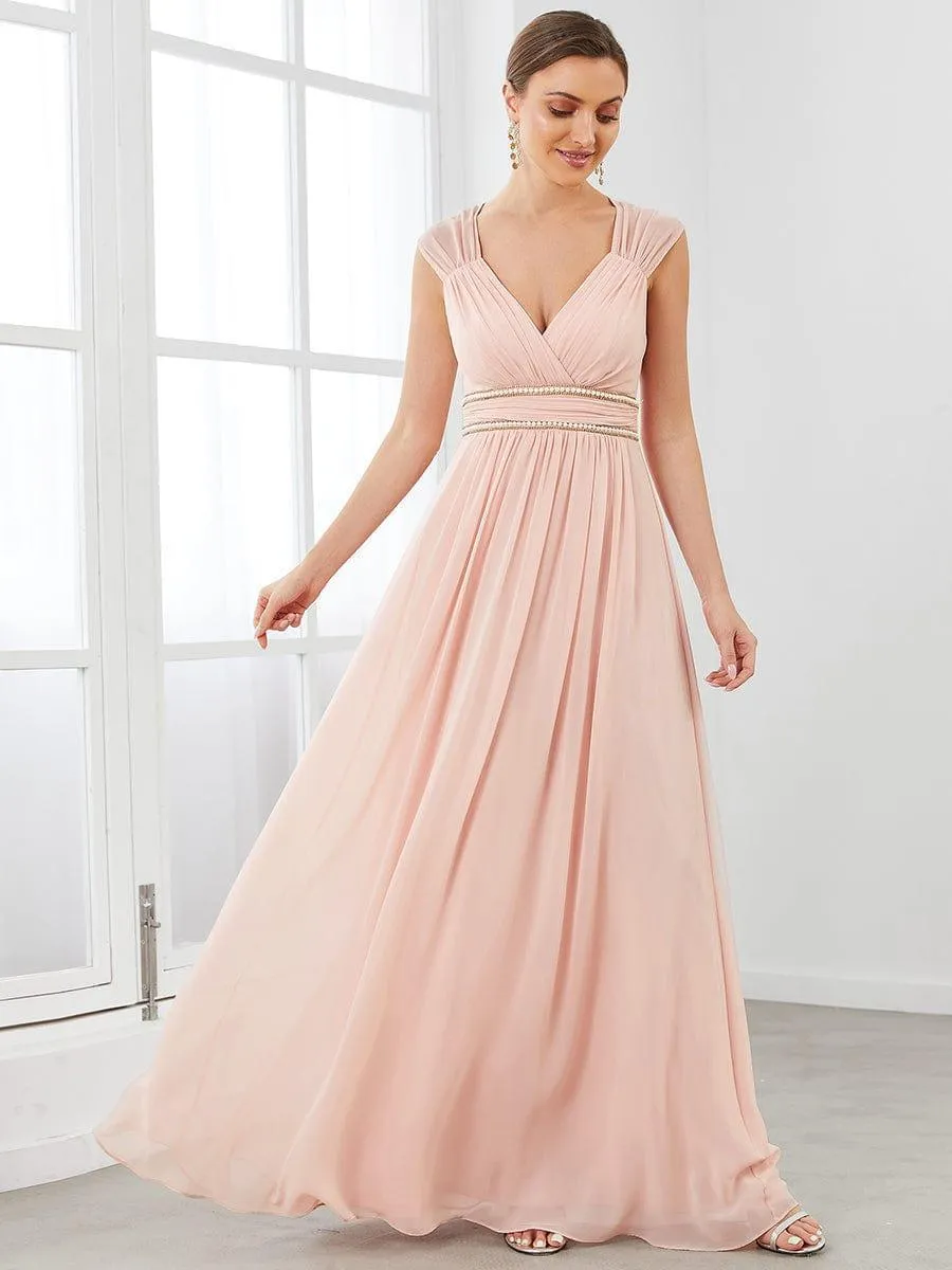 Robe longue de demoiselle d'honneur froncée à col en V