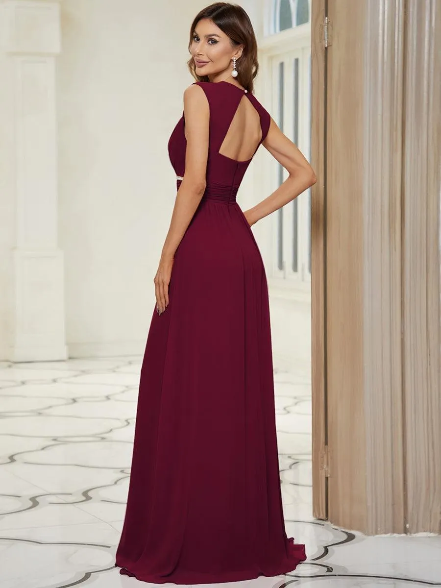 Robe longue de demoiselle d'honneur froncée à col en V