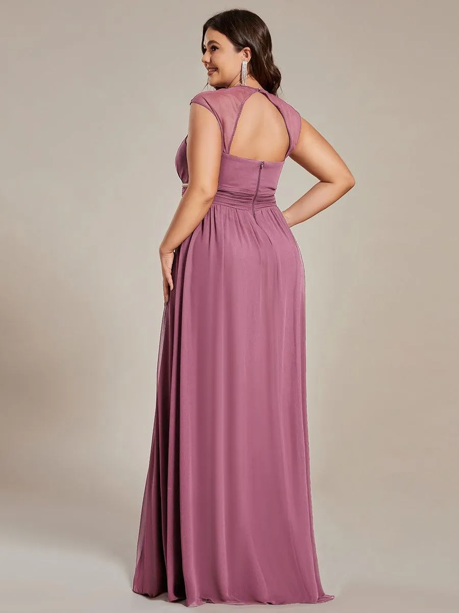 Robe longue de demoiselle d'honneur froncée à col en V