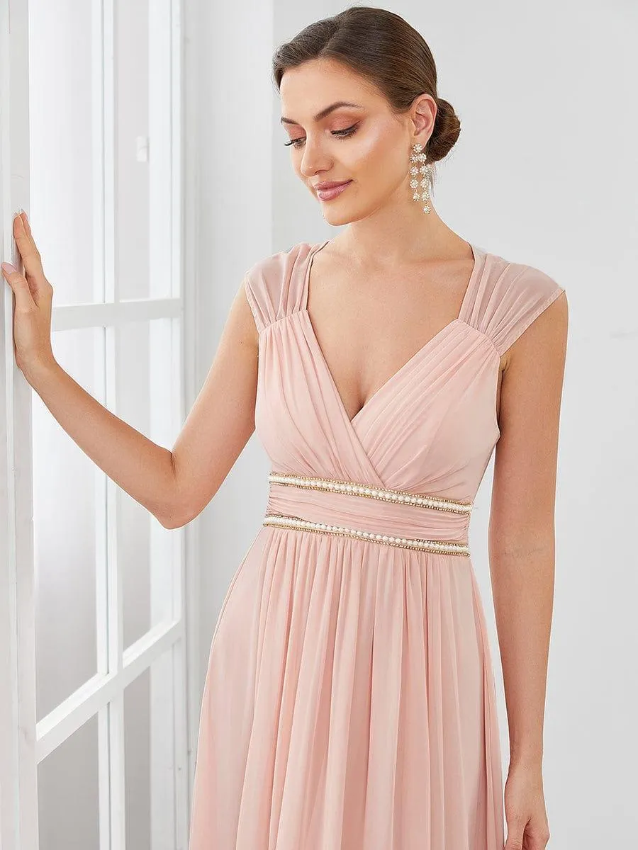 Robe longue de demoiselle d'honneur froncée à col en V